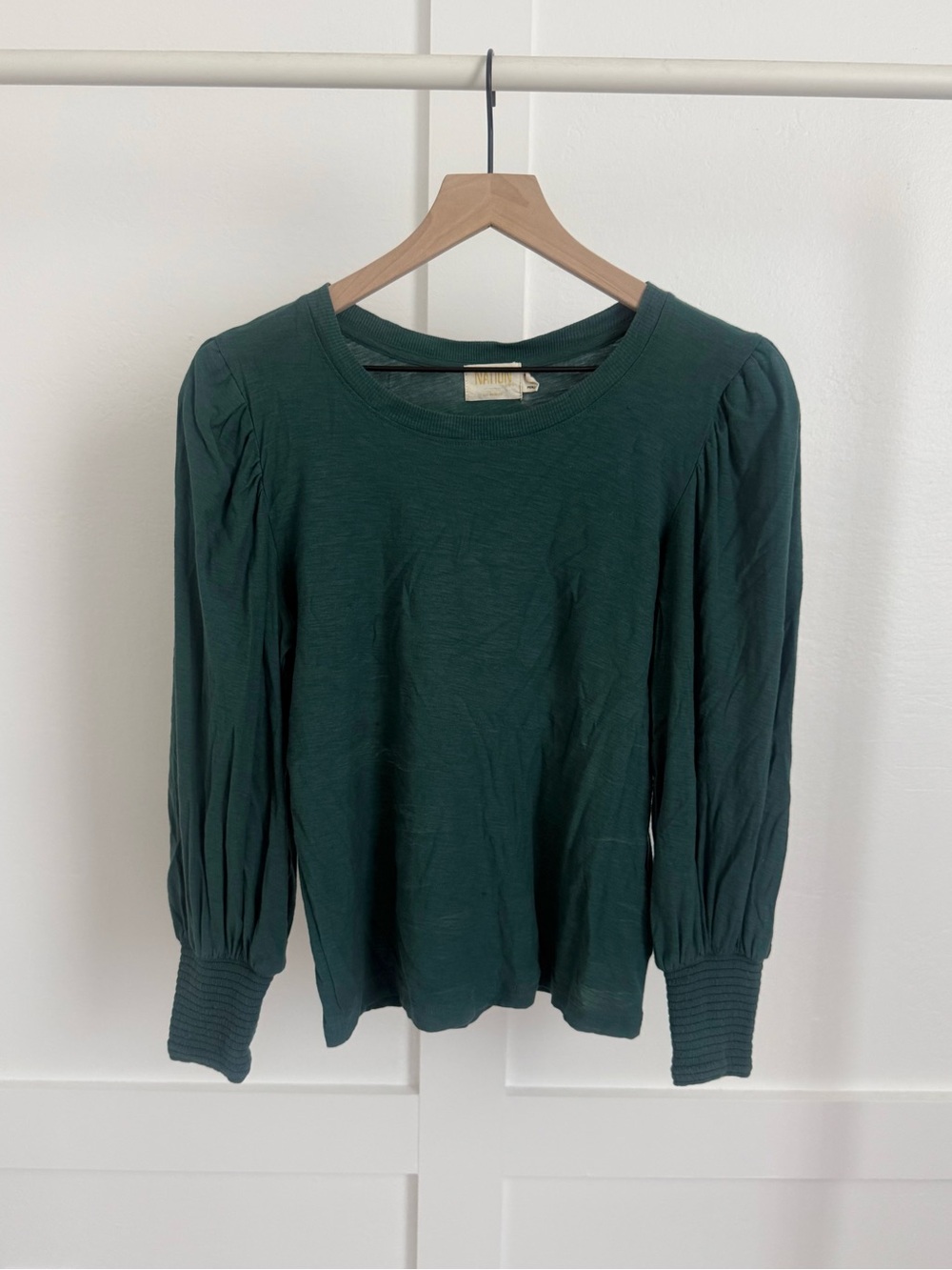 Nation LTD Green Long Puff Sleeve Top